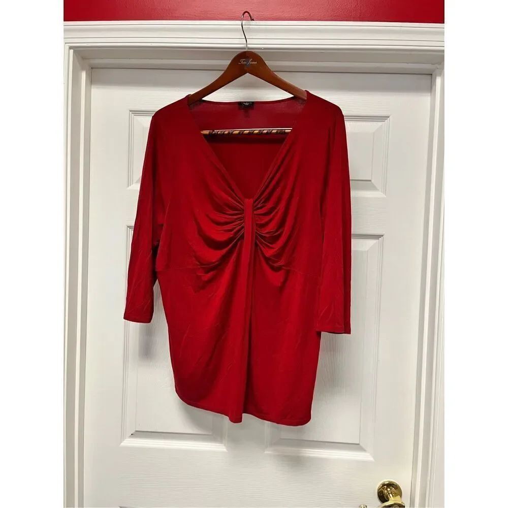 Talbots Red Stretch Jersey Gathered Frontโ3/4 Sleeve Top sz 2X EUC